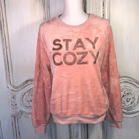 ‘Em & Alfie Lush Fabric Long Sleeve Crew Neck STAY COZY Pullover Top Size L - Picture 1 of 9
